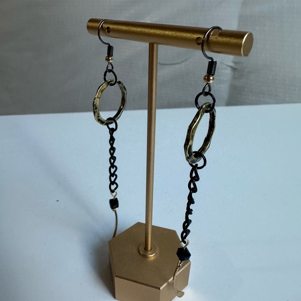 Chic Gold and Black Dangle Earrings